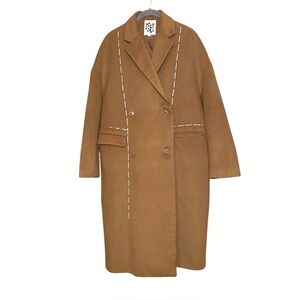 Long Double Breasted Cashmere Trench Coat Unique Boutique Brand Tan Large